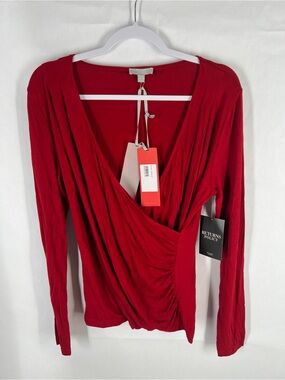 Pure Collection Dark Red Ruched Faux Wrap Jersey Top NWT Size‎ 12